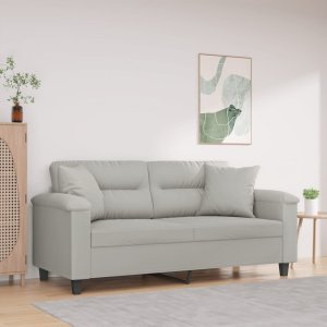 vidaXL VidaXL 2-Seater Sofa with Pillows Light Gray 55.1" Microfiber Fabric 1