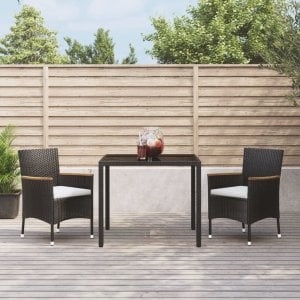 vidaXL VidaXL 3 Piece Patio Dining Set with Cushions Black Poly Rattan 1