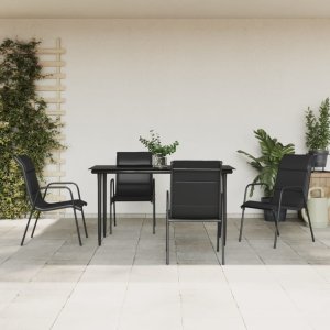 vidaXL VidaXL 5 Piece Patio Dining Set Black Steel and Textilene 1