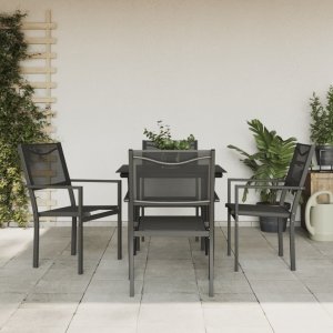 vidaXL VidaXL 5 Piece Patio Dining Set Black Steel and Textilene 1