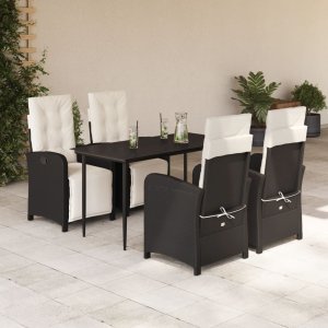 vidaXL VidaXL 5 Piece Patio Dining Set with Cushions Black Poly Rattan 1