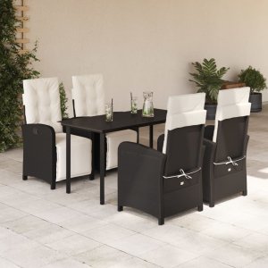 vidaXL VidaXL 5 Piece Patio Dining Set with Cushions Black Poly Rattan 1