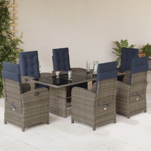 vidaXL VidaXL 7 Piece Patio Dining Set with Cushions Gray Poly Rattan 1