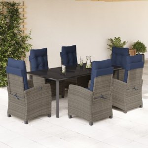 vidaXL VidaXL 7 Piece Patio Dining Set with Cushions Gray Poly Rattan 1