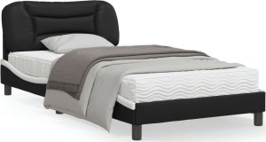 vidaXL VidaXL Bed Frame with Headboard Black and White 39.4"x74.8" Twin Faux Leather 1