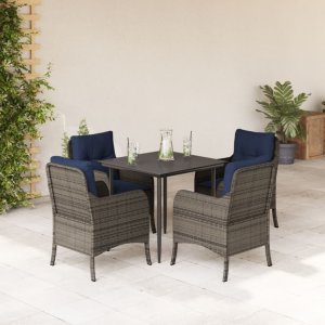 vidaXL VidaXL 5 Piece Patio Dining Set with Cushions Gray Poly Rattan 1