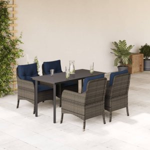 vidaXL VidaXL 5 Piece Patio Dining Set with Cushions Gray Poly Rattan 1