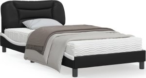 vidaXL VidaXL Bed Frame with LED Lights Black and White 39.4"x79.9" Twin XL Faux Leather 1