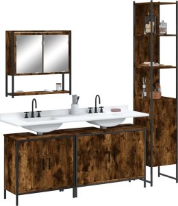 vidaXL VidaXL 4 Piece Bathroom Furniture Set Smoked Oak Engineered Wood 1