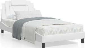 vidaXL VidaXL Bed Frame with LED Lights White 39.4"x74.8" Twin Faux Leather 1