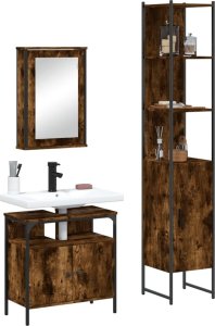 vidaXL VidaXL 3 Piece Bathroom Furniture Set Smoked Oak Engineered Wood 1