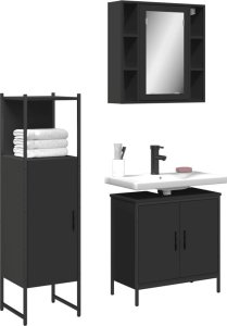 vidaXL VidaXL 3 Piece Bathroom Cabinet Set Black Engineered Wood 1