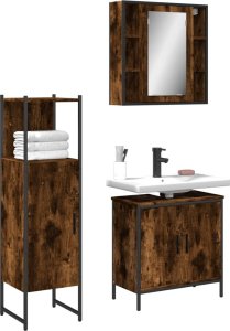 vidaXL VidaXL 3 Piece Bathroom Cabinet Set Smoked Oak Engineered Wood 1