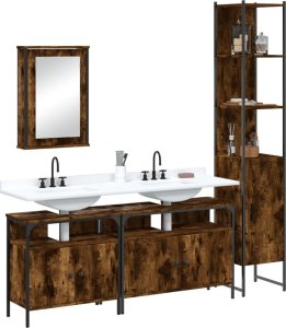 vidaXL VidaXL 4 Piece Bathroom Furniture Set Smoked Oak Engineered Wood 1