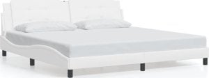 vidaXL VidaXL Bed Frame with Headboard White 76"x79.9" King Faux Leather 1