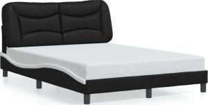 vidaXL VidaXL Bed Frame with Headboard Black and White 53.9"x74.8" Full Faux Leather 1