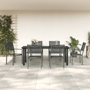 vidaXL VidaXL 7 Piece Patio Dining Set Black Steel and Textilene 1