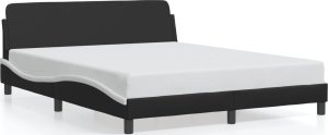 vidaXL VidaXL Bed Frame with Headboard Black and White 59.8"x79.9" Queen Faux Leather 1