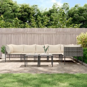 vidaXL VidaXL 8 Piece Patio Lounge Set with Cushions Gray Poly Rattan 1