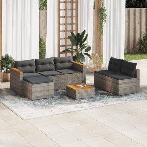 vidaXL VidaXL 5 Piece Patio Sofa Set with Cushions Gray Poly Rattan Acacia 1