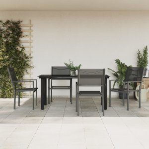 vidaXL VidaXL 5 Piece Patio Dining Set Black Steel and Textilene 1