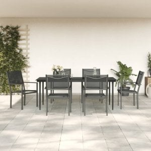 vidaXL VidaXL 7 Piece Patio Dining Set Black Steel and Textilene 1