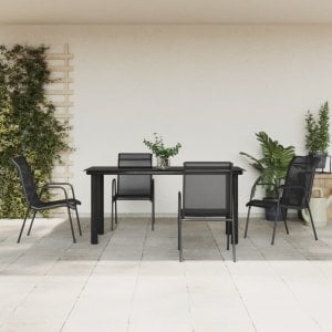 vidaXL VidaXL 5 Piece Patio Dining Set Black Steel and Textilene 1