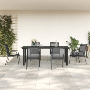 vidaXL VidaXL 7 Piece Patio Dining Set Black Steel and Textilene 1