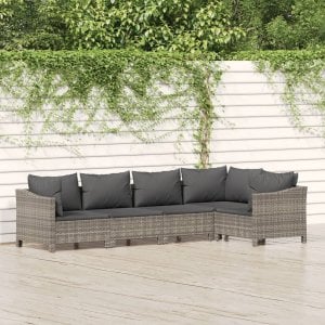 vidaXL VidaXL 5 Piece Patio Lounge Set with Cushions Gray Poly Rattan 1