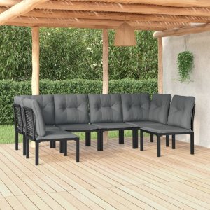 vidaXL VidaXL 6 Piece Patio Lounge Set Black and Gray Poly Rattan 1