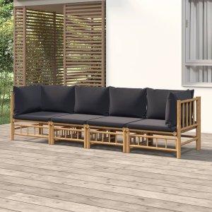 vidaXL VidaXL 4 Piece Patio Lounge Set with Dark Gray Cushions Bamboo 1