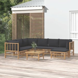 vidaXL VidaXL 8 Piece Patio Lounge Set with Dark Gray Cushions Bamboo 1