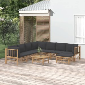 vidaXL VidaXL 9 Piece Patio Lounge Set with Dark Gray Cushions Bamboo 1