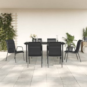 vidaXL VidaXL 7 Piece Patio Dining Set Black Steel and Textilene 1