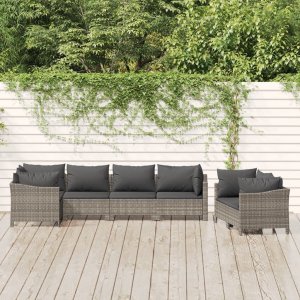 vidaXL VidaXL 7 Piece Patio Lounge Set with Cushions Gray Poly Rattan 1