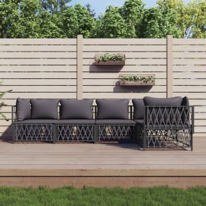 vidaXL VidaXL 5 Piece Patio Lounge Set with Cushions Anthracite Steel 1