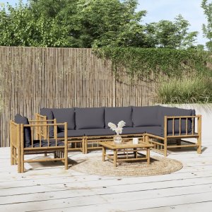 vidaXL VidaXL 7 Piece Patio Lounge Set with Dark Gray Cushions Bamboo 1