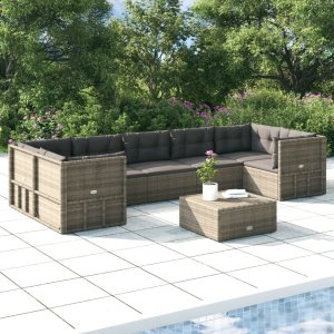 vidaXL VidaXL 7 Piece Patio Lounge Set with Cushions Gray Poly Rattan 1