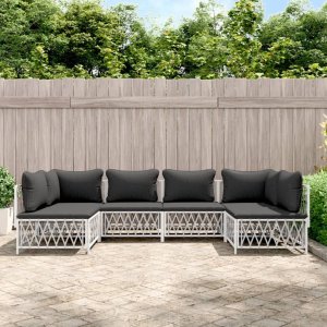 vidaXL VidaXL 6 Piece Patio Lounge Set with Cushions White Steel 1