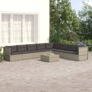 vidaXL VidaXL 8 Piece Patio Lounge Set with Cushions Gray Poly Rattan 1