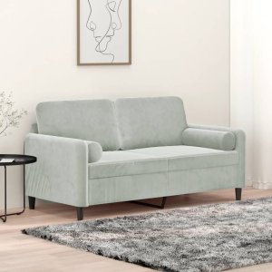 vidaXL VidaXL 2-Seater Sofa with Throw Pillows Light Gray 55.1" Velvet 1