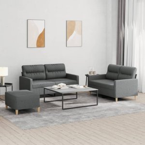 vidaXL VidaXL 3 Piece Sofa Set with Cushions Dark Gray Fabric 1