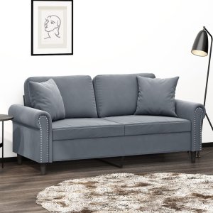 vidaXL VidaXL 2-Seater Sofa with Throw Pillows Dark Gray 55.1" Velvet 1