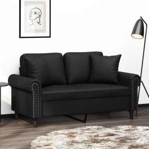 vidaXL VidaXL 2-Seater Sofa with Throw Pillows Black 47.2" Faux Leather 1