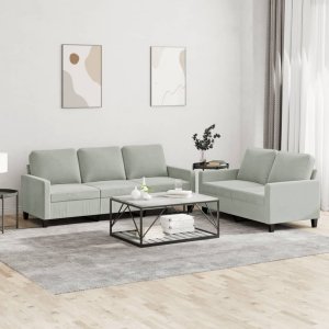 vidaXL VidaXL 2 Piece Sofa Set with Cushions Light Gray Velvet 1