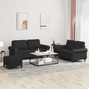 vidaXL VidaXL 3 Piece Sofa Set with Cushions Black Faux Leather 1