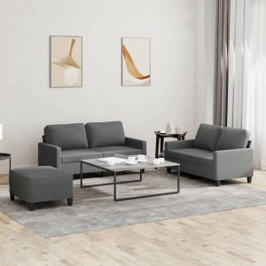 vidaXL VidaXL 3 Piece Sofa Set with Cushions Dark Gray Fabric 1