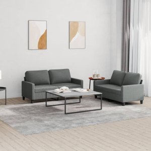 vidaXL VidaXL 2 Piece Sofa Set with Cushions Dark Gray Fabric 1