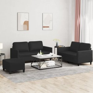 vidaXL VidaXL 3 Piece Sofa Set with Cushions Black Faux Leather 1