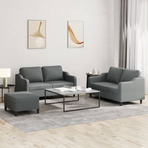 vidaXL VidaXL 3 Piece Sofa Set with Cushions Dark Gray Fabric 1